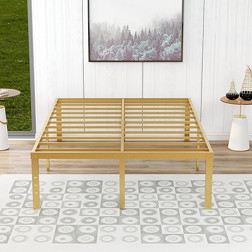 alazyhome Marco de cama de metal de 18 pulgadas, plataforma resistente, sin ruido, soporte de listones de acero, fácil montaje, sin ruido, no