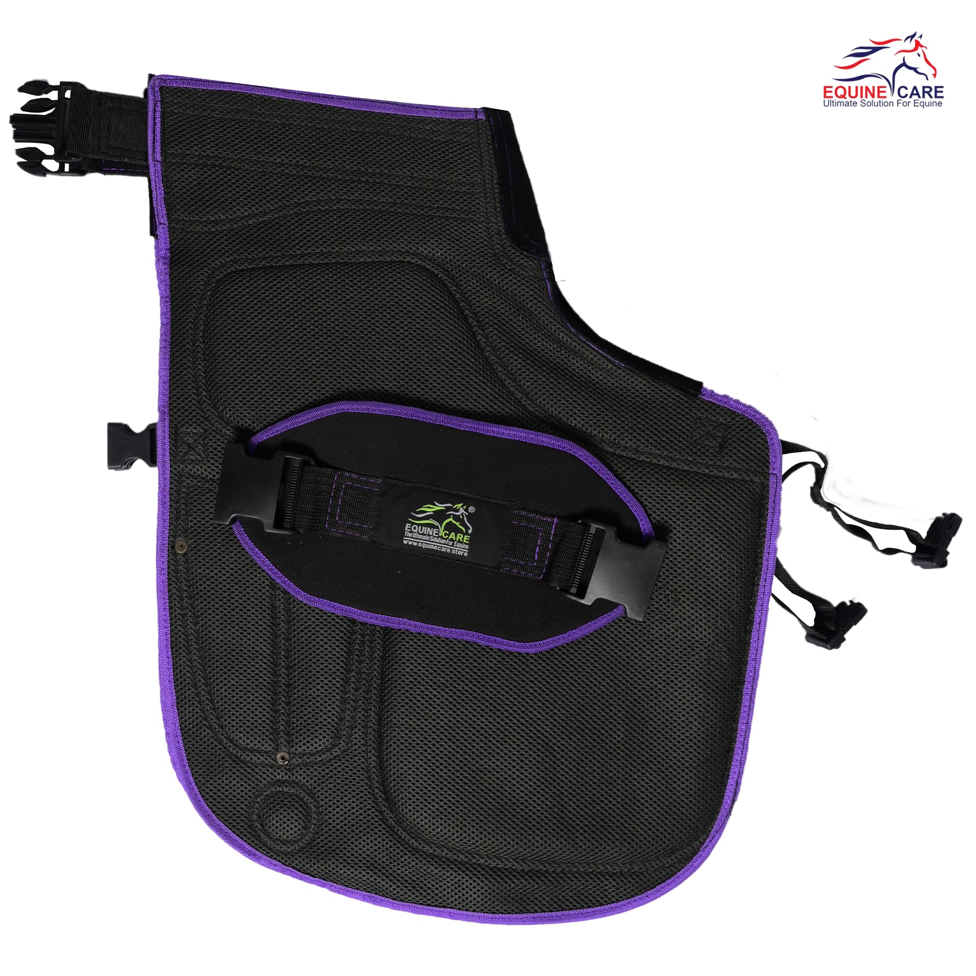 Equine Care Fartuch damski Farrier 23″ - skóra i płótno, regulowana talia 28-52″, wyściełane kolana EVA, podparcie lędźwiowe, 4 kieszenie na noże i magnesy na paznokcie do przycinania kopyt (czarny z