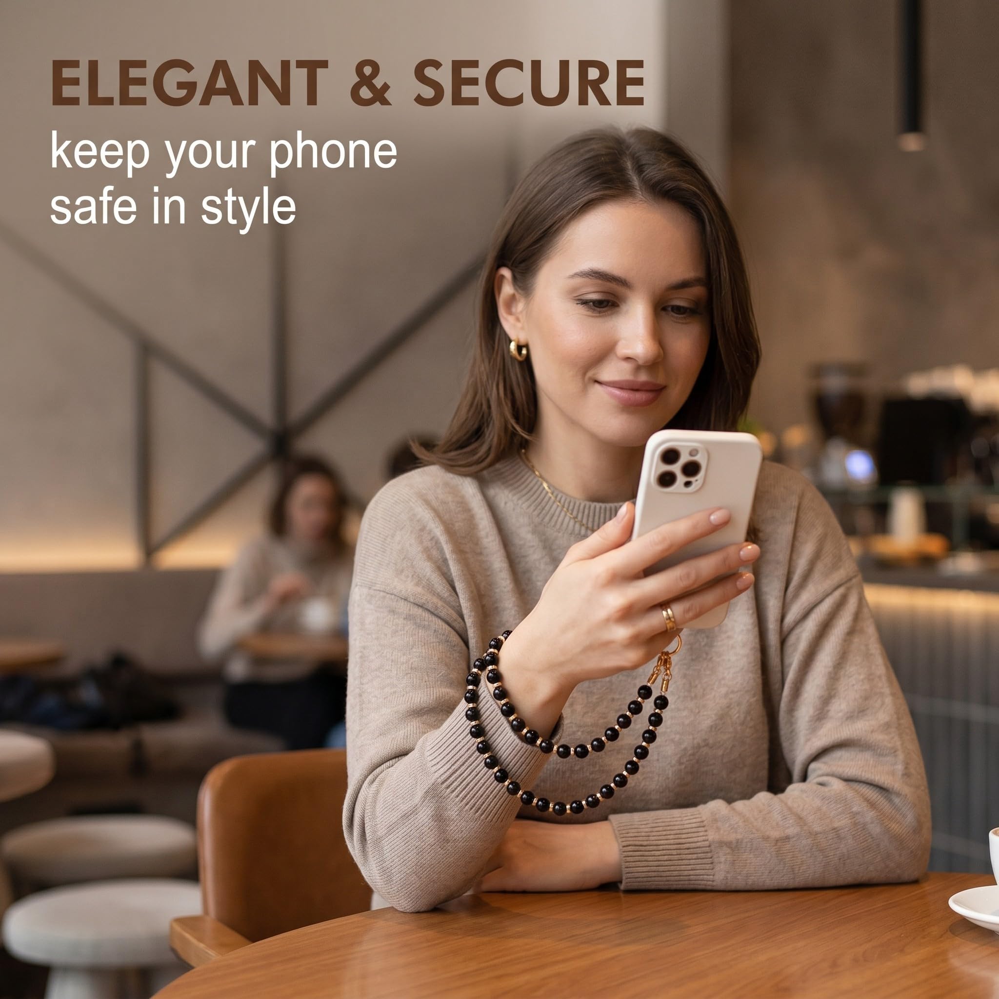 Bijoux de Téléphone en Obsidienne Noire, Dragonne Téléphone Portable Anti-Perte, Bracelet Téléphone de Perles Élégant, Charme de Téléphone Universel pour Smartphone et Accessoires