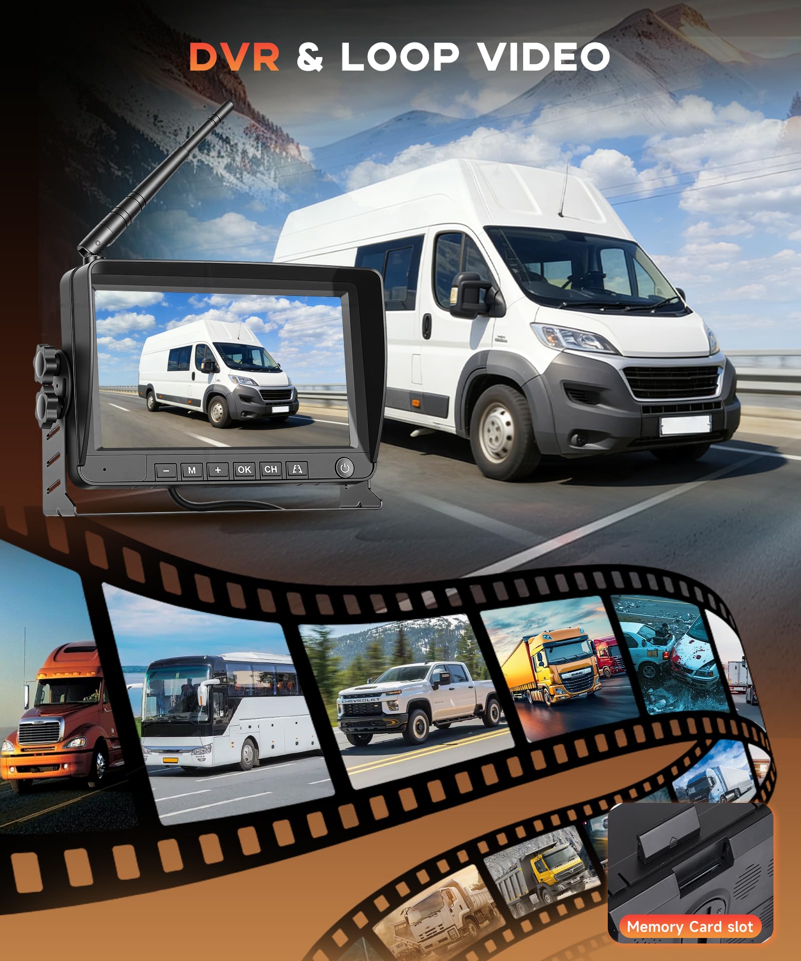 Rimoody Inalámbrica Cámara de Marcha Atrás para FIAT Ducato 3/Peugeot Boxer/Citroen Jumper 2006-2017, 7 Pulgadas Monitor, Cámara para Tercera Luz de Freno Visión Nocturna Impermeable 68 Vídeo en bucle