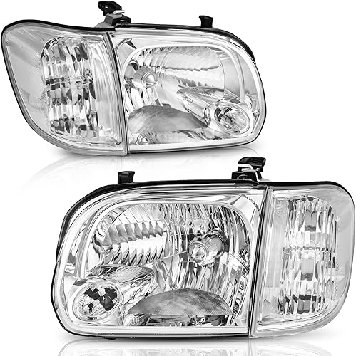 DWVO Conjunto de faros delanteros compatible con Tundra 2005-2006 Tundra DoubleCrew Cab 2005 2006 2007 Sequoia Chrome Housing Clear Lens Reflector