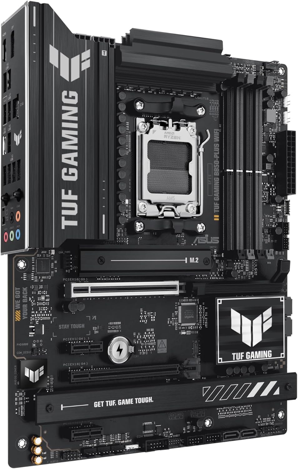 ASUS TUF GAMING B850-PLUS WIFI – Placa base AMD ATX, 14+2+1 etapas de potencia DrMOS 80A, DDR5, PCIe 5.0, 3 ranuras M.2, WiFi 7, Realtek 2.5Gb Ethernet, DisplayPort, HDMI, USB 20Gbps Tipo-C, Aura Sync 5