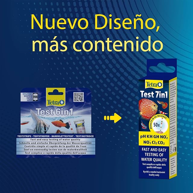 Foto 2 de 8 de Tetra Test 7in1 - Test de agua para acuarios, 1 paquete (50 tiras reactivas)