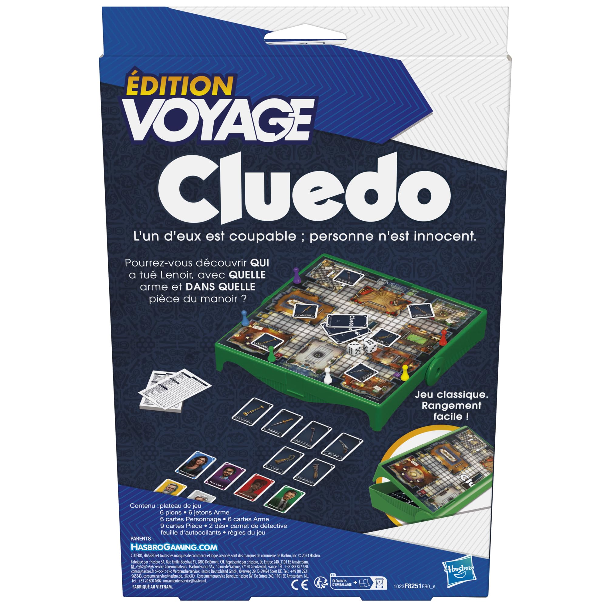 Hasbro Gaming Cluedo Travel Game, Easy to Carry, Game for 3-6 Players, Travel Game for Children - French Version