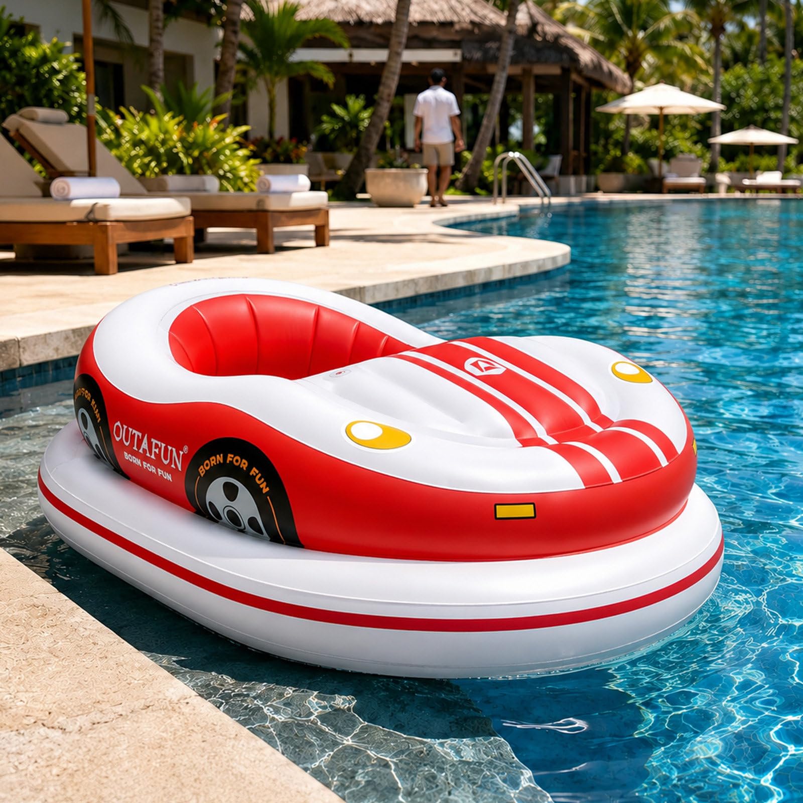 VitalisWorks Motorized Pool Float for Adults, Electric Inflatable Lounger with Joystick Control + 2600mAh Battery, 40-60 Min Runtime, Bumper Boat for Relaxing in Backyard Water (Red 2batteries)