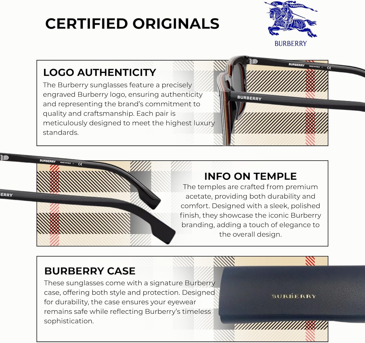 BURBERRY CARNABY BE4337 Square Shape Acetate Sunglasses with Luxury Eyewear Kit - Image 6