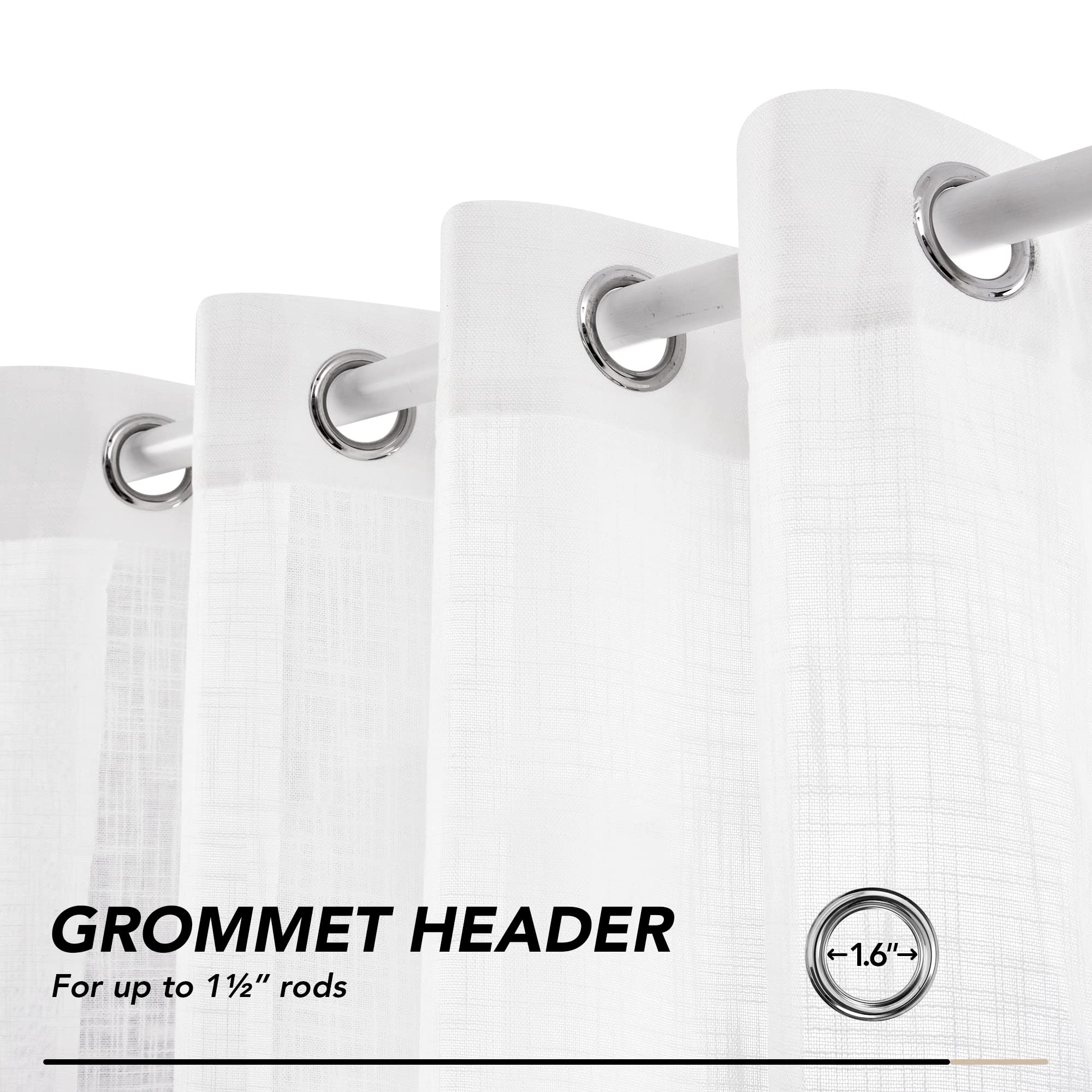 Deconovo Tende per Interni con Anelli, Tende Voile Semi-Trasparenti in Finto Lino 140x290 CM Bianco 2 Pezzi
