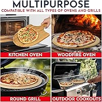 Vista 7 de Juego de 3 piedras redondas para pizza para horno de 15" - Viene con pala de pizza para horno y cortador - Piedras de cordierita para pan, calzone