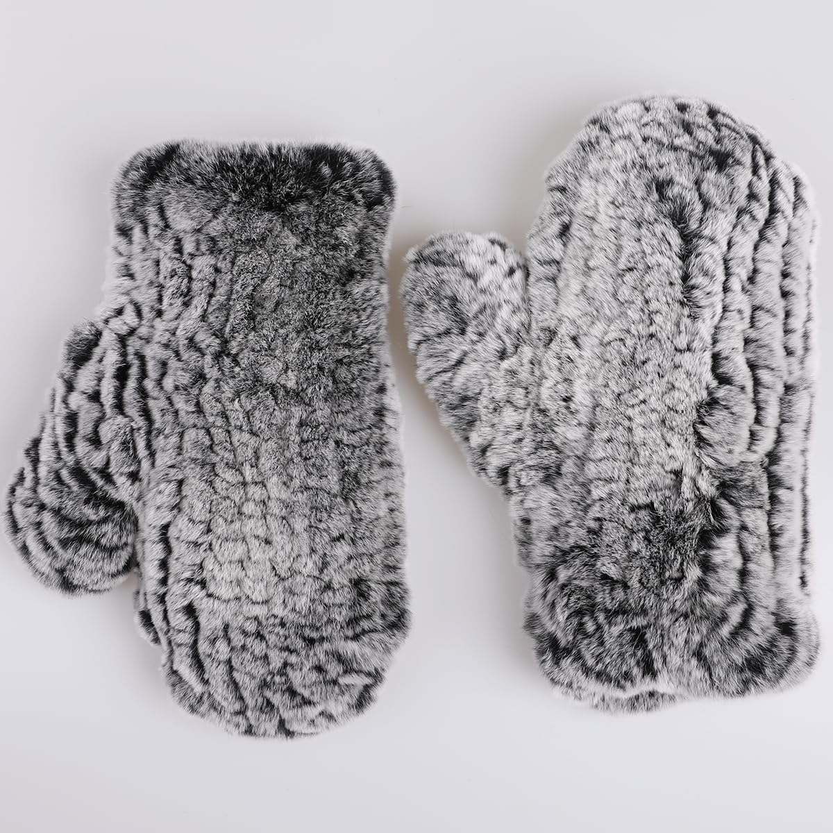 Luxury Women's Genuine Rex Rabbit Fur Knitted Mittens-Soft Winter Cold Weather Gloves