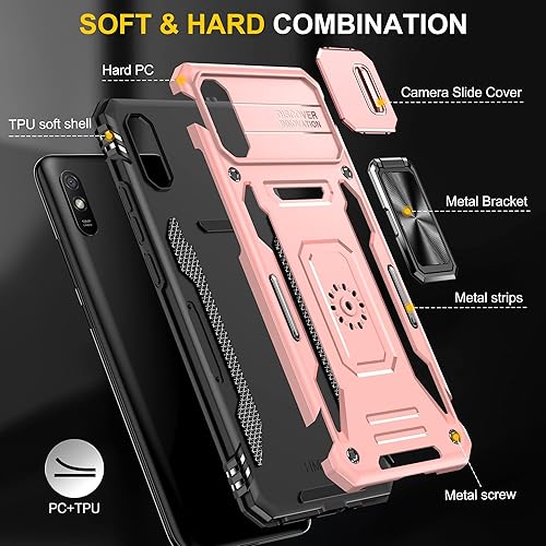 Miniatura 8 de Asuwish Funda de teléfono para Xiaomi Redmi 9A Redme 9i con protector de pantalla de vidrio templado y cubierta de cámara deslizante Soporte de