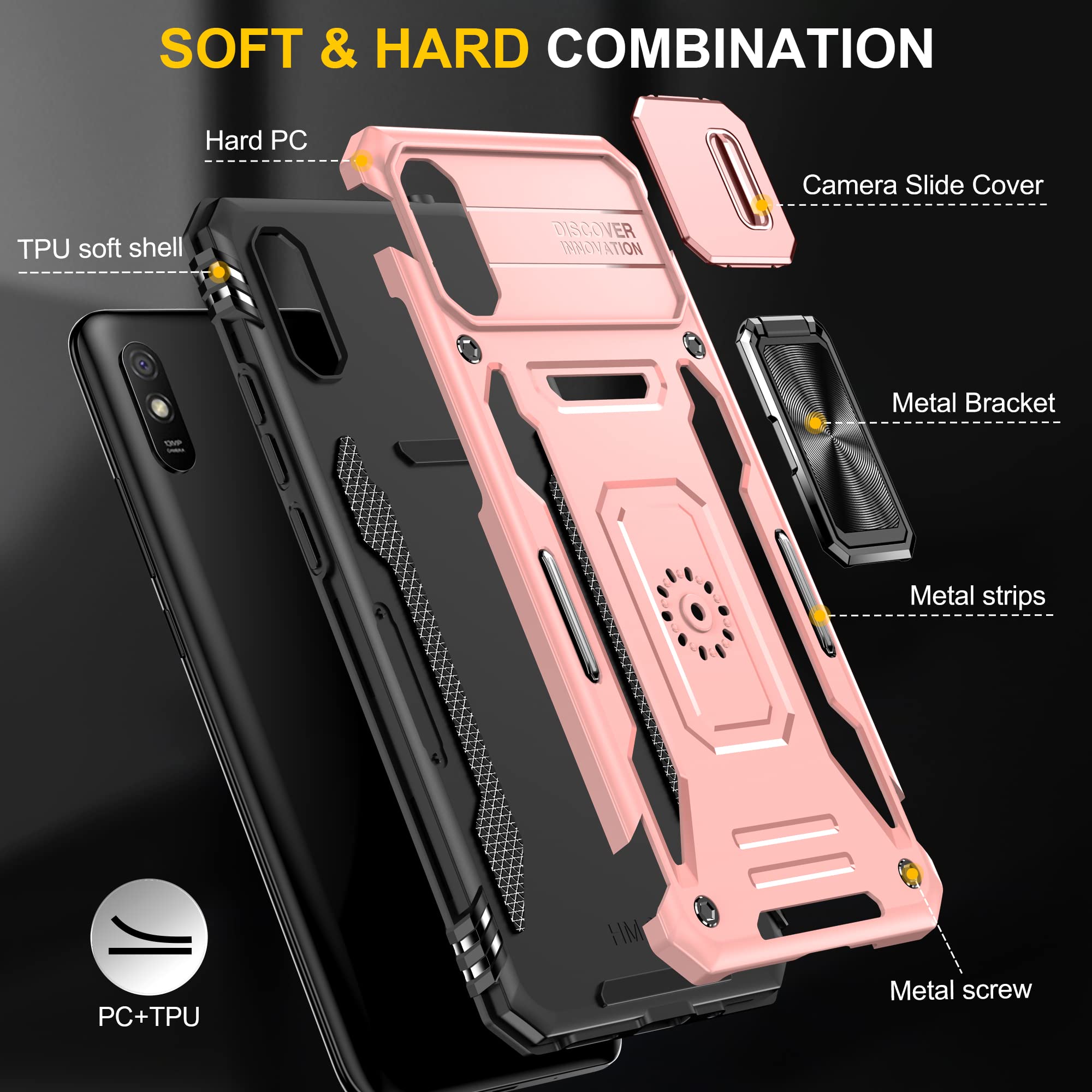 Custodia 2 In 1 Per Xiaomi Redmi A2: Cover Protettiva Con Fotocamera Scorrevole E Vetro Temperato (Blu) - 2