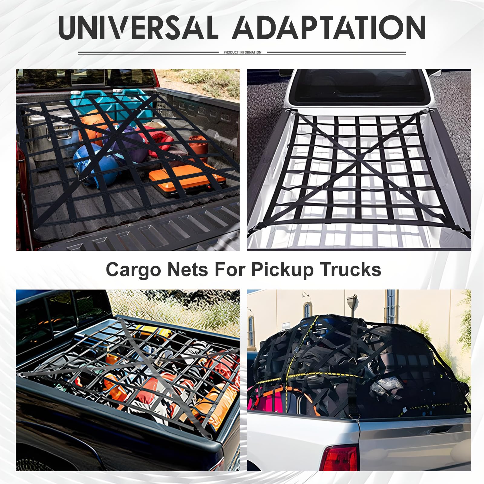 Rete per bagagli per pickup camion, superficie di carico regolabile, per rimorchio, resistente, antistrappo, per portellone posteriore, regolabile, per rimorchi, camion, rimorchi, 4 cinghie