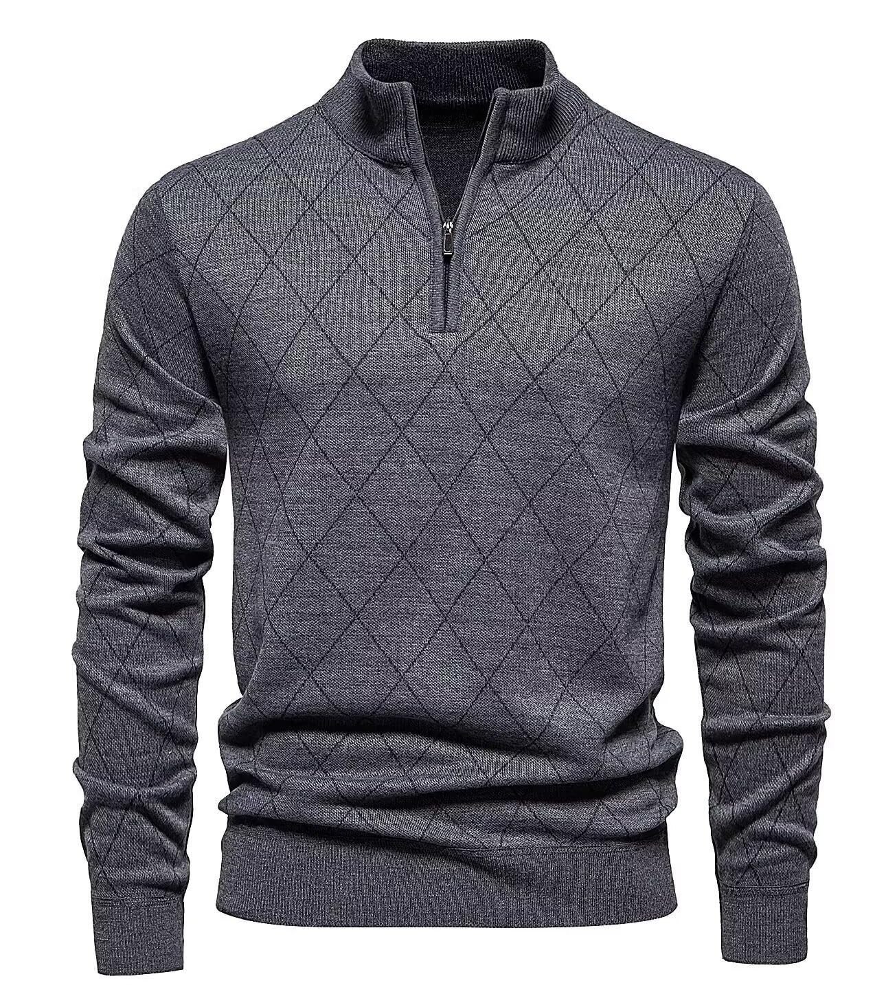 Jinsha Jersey Hombre Cuello Alto Primavera Invierno Sweater Pullover con 1/4 Cremallera Punto Moda Gris Negro Cálido Sueter para Hombre Suéter Ropa