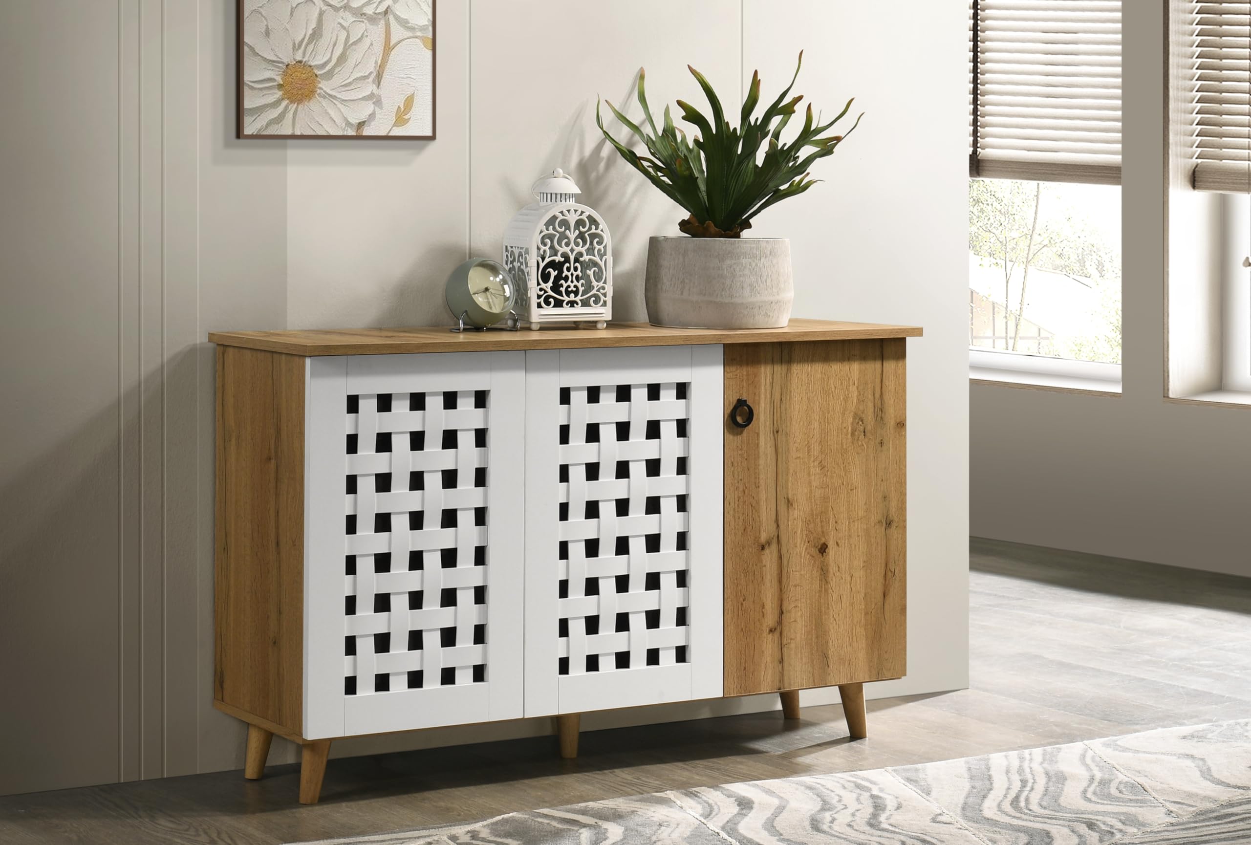 DeckUp Ceylon 3-Door Engineered Wood Shoe Rack (Wotan Oak & White, Matte Finish)
