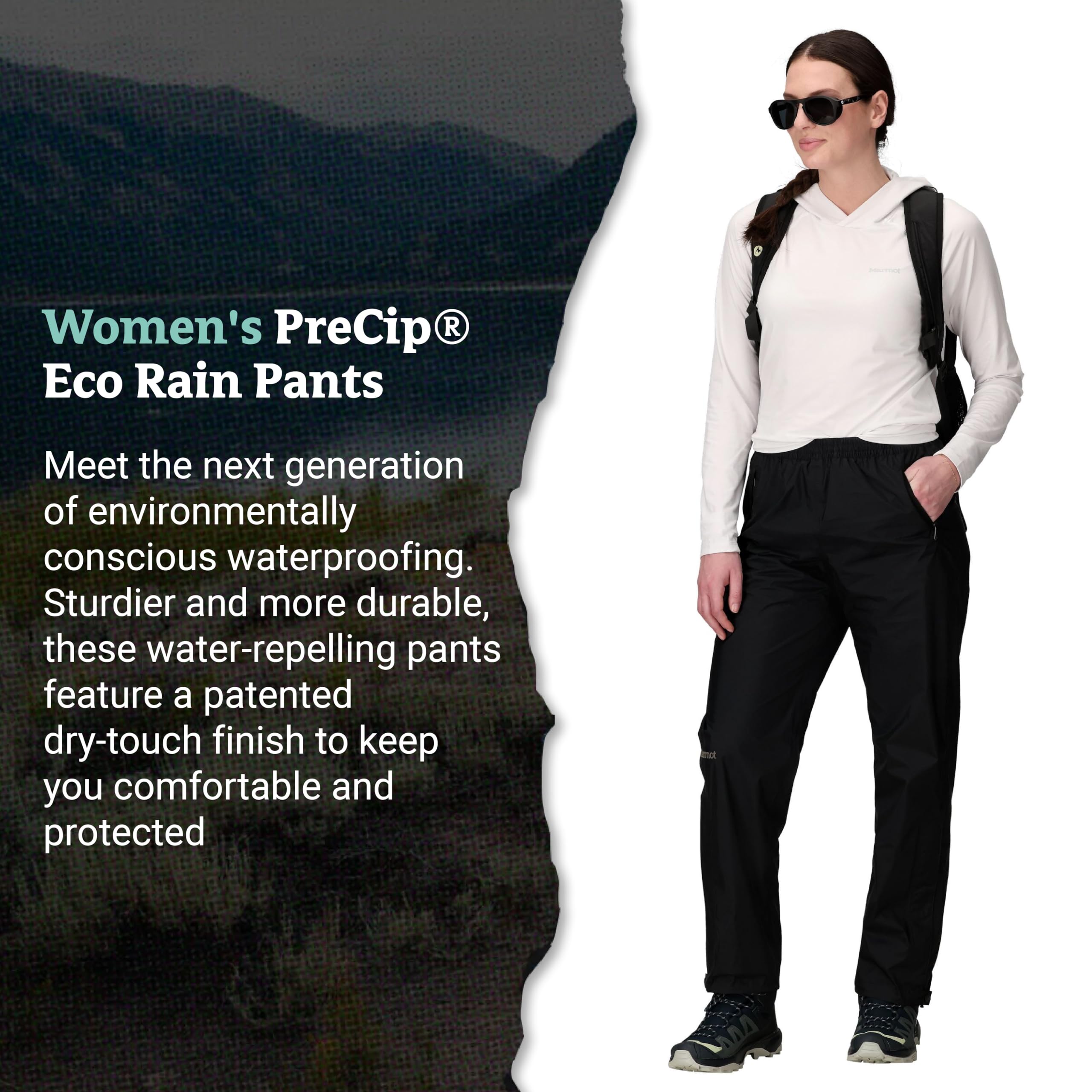 Marmot Wm's Precip Eco Pant - Pantalon de Pluie Hardshell, vêtement de Pluie léger, Coupe-Vent, imperméable à l'eau, Respirant - Wm's PreCip Eco Pant - Femme