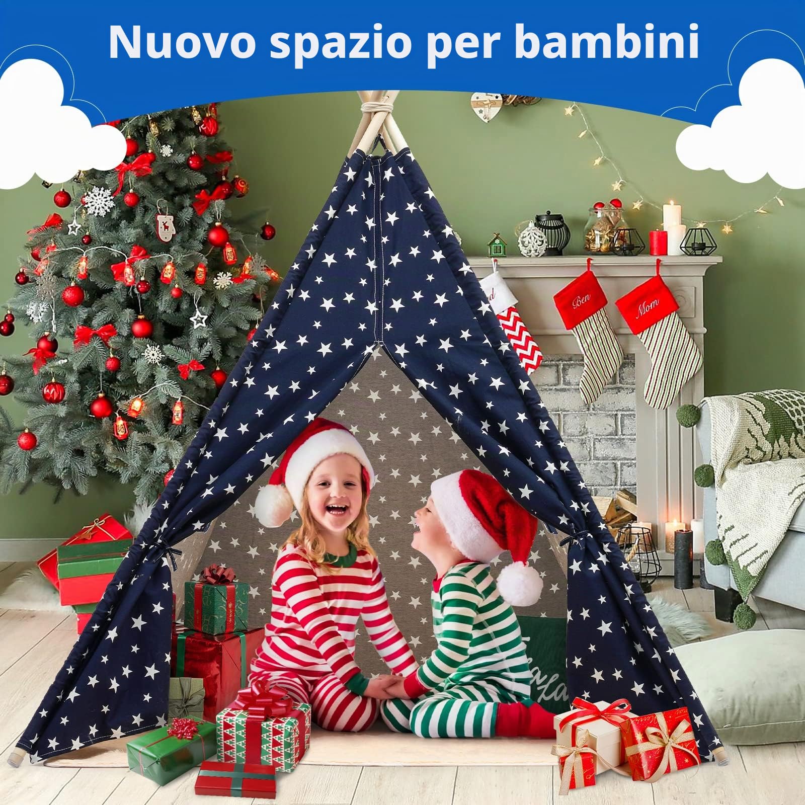 Teepee Tenda per Bambini Tenda Indiano con Tappetino in Peluche, Tenda da Gioco Portatile Tenda da Gioco Castello Giochi per casette per Ragazzi e Ragazze