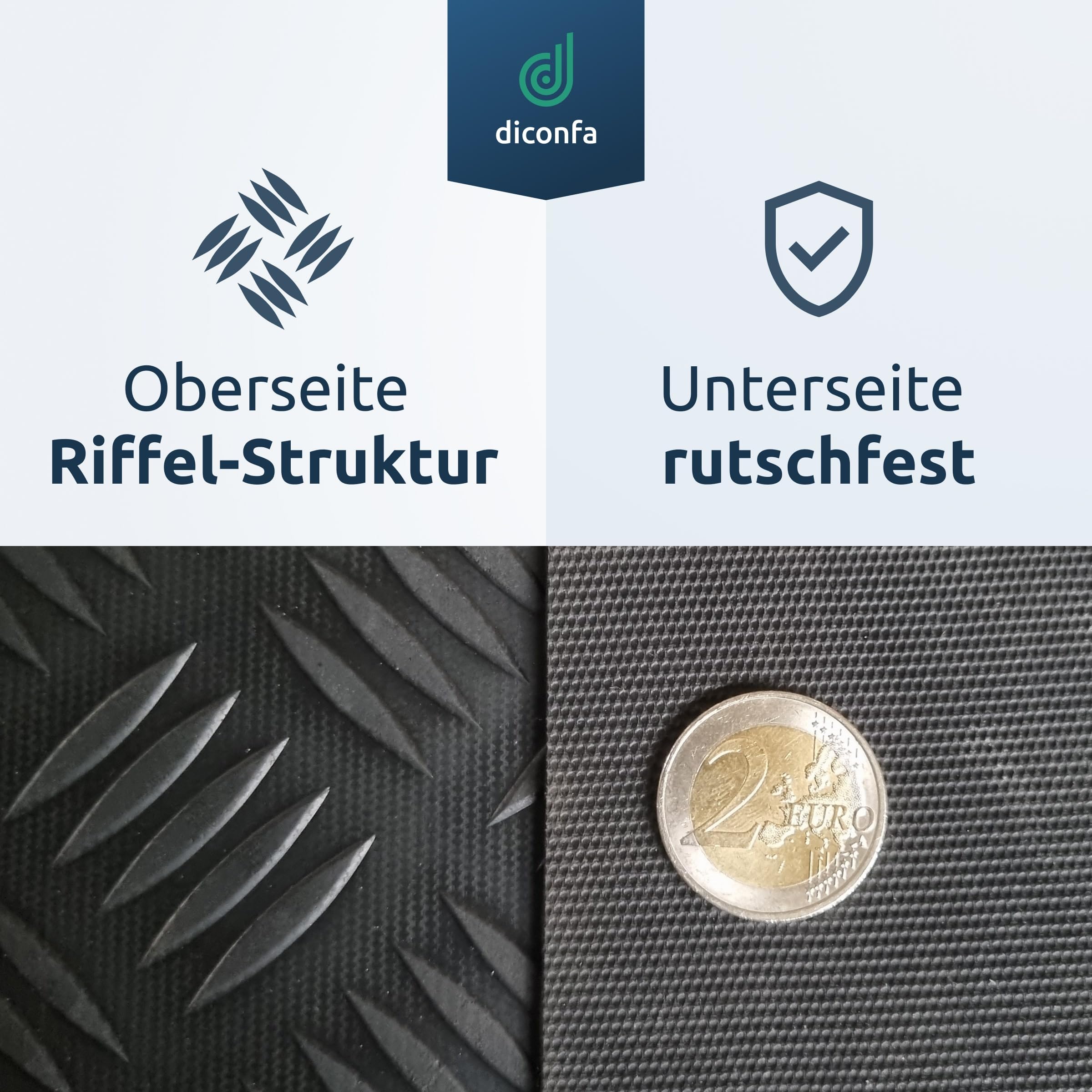 diconfa Gummi-Matte Hammerschlag-Matte 3mm stark - BREITE 0,05m bis 1,6m - LÄNGE 0,05m bis 10m - Auswahl 120 x 135cm (1200 x 1350mm) - UV-stabil geruchsarm rutschfest Riffelblechmatte Riffelmatte
