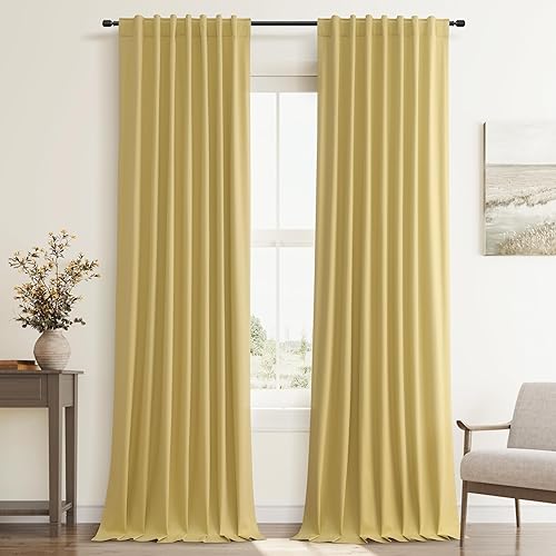 Miniatura 9 de Cortinas Blackout de 84 pulgadas de largo, juego de 2 paneles de lino natural para dormitorio, oscurecimiento de habitación, cortinas con