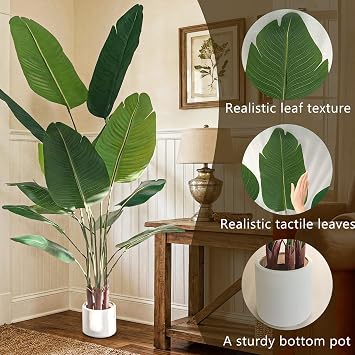 2 Pack Artificial Bird of Paradise Plant 5.2 ft Tall Faux Banana Leaf Tree