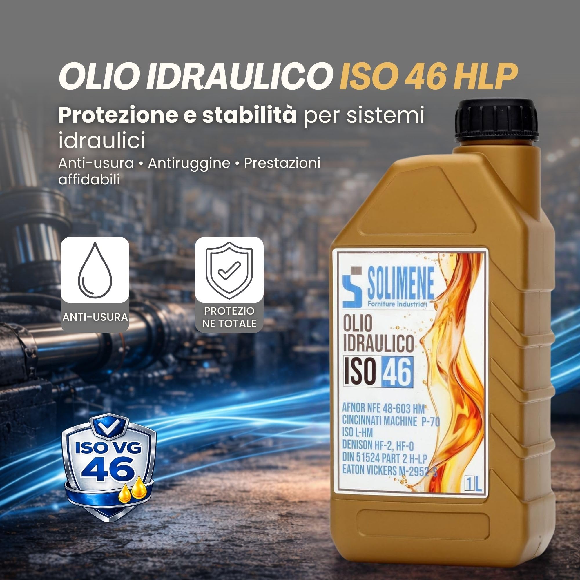 Olio idraulico ISO VG 46 HLP 1L Lubrificante per Carrelli elevatori, Spaccalegna, Pompe idrauliche, Transpallet e Pistoni rlevata Protezione dalla Ruggine Antiossidante Antischiuma