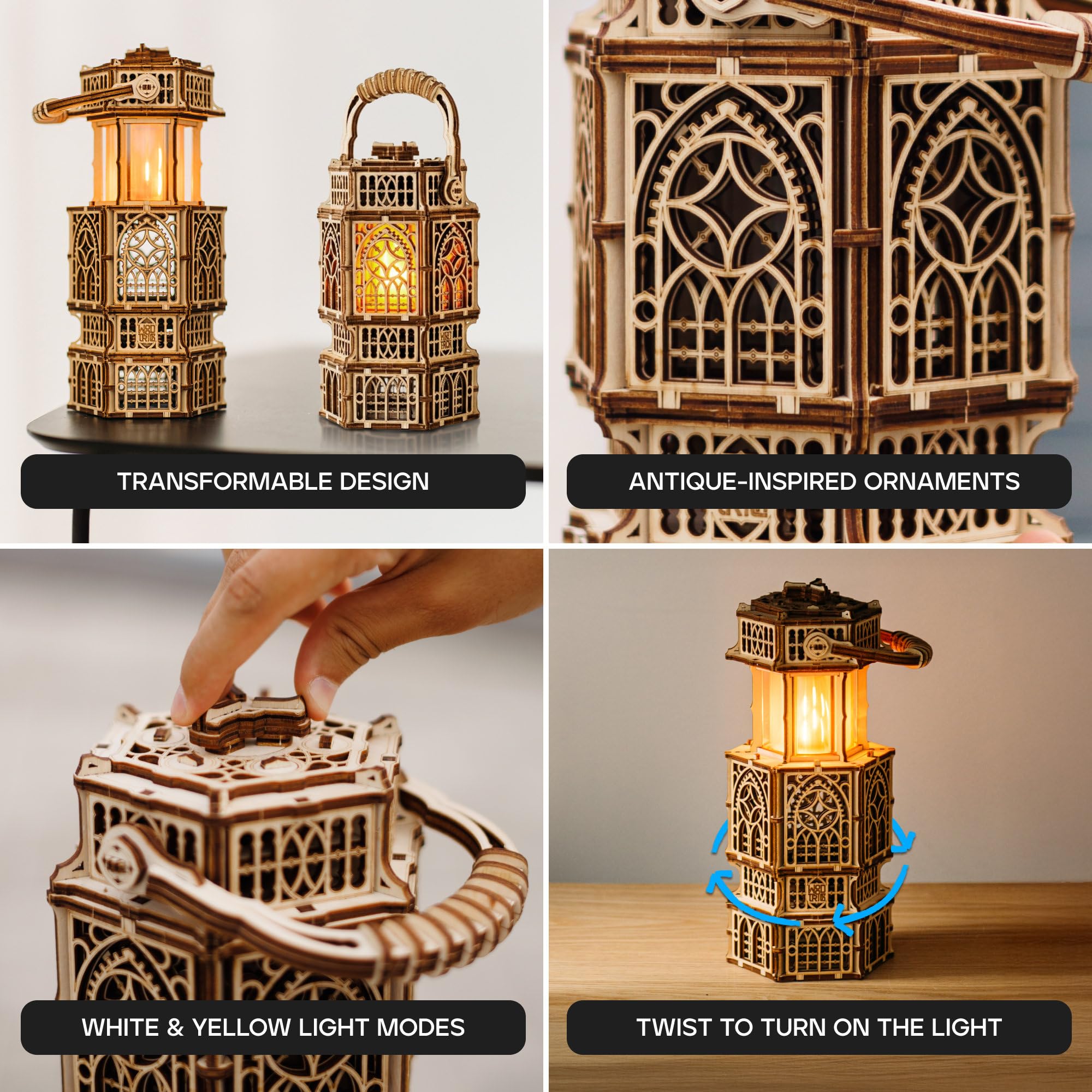 Wood Trick Antique Lantern Luminous 3D Rompecabezas de Madera para Adultos para armar - Iluminación de 2 Modos - Proyecto de Bricolaje de ingeniería, Modelos de Rompecabezas mecánicos 3D para Adultos
