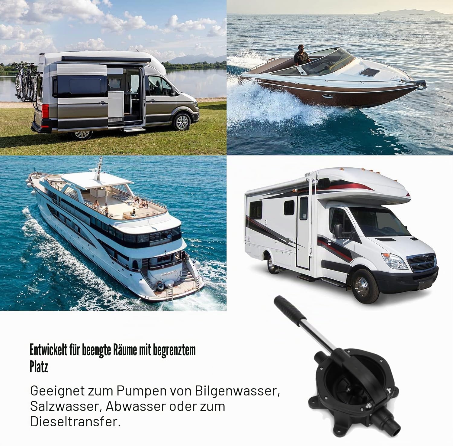 Fyearfly Manuelle Bilgenpumpe, 45 l/min/720 GPH Handbilgenpumpe Selbstansaugende Wasserpumpe, Membran Marine Abwasser Umfüllpumpe für Diesel, Abfall, Salzwasser, Bilgenwasser