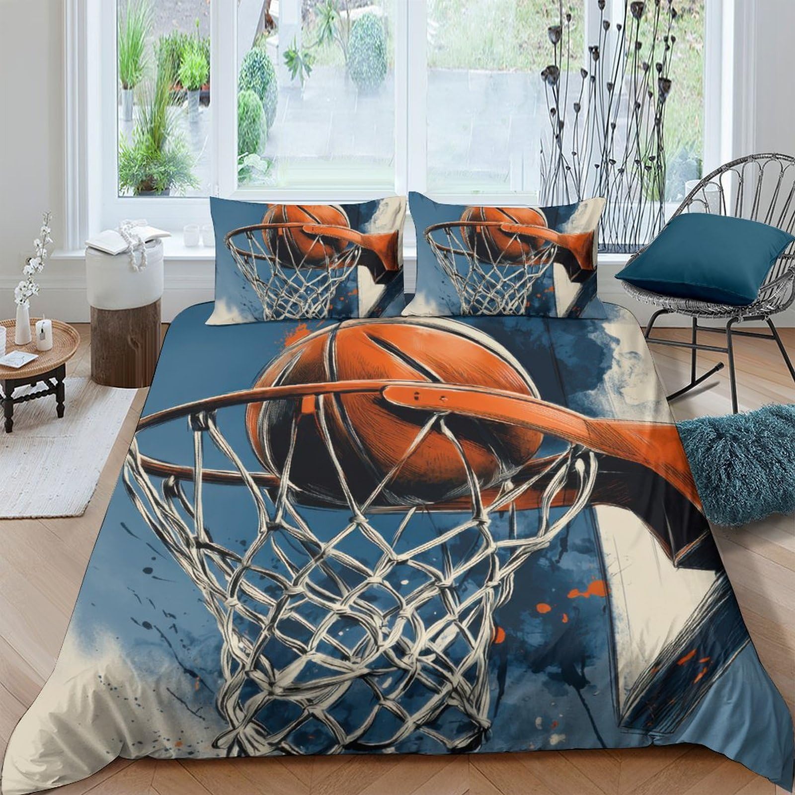 Ctjqhvkz Style-8 3D Printed Basketball Slam Dunk Fitted Sheet Microfiber Soft Breathable Hoop Mattress Cover For Bedroom Home Decor Single（135X200cm）