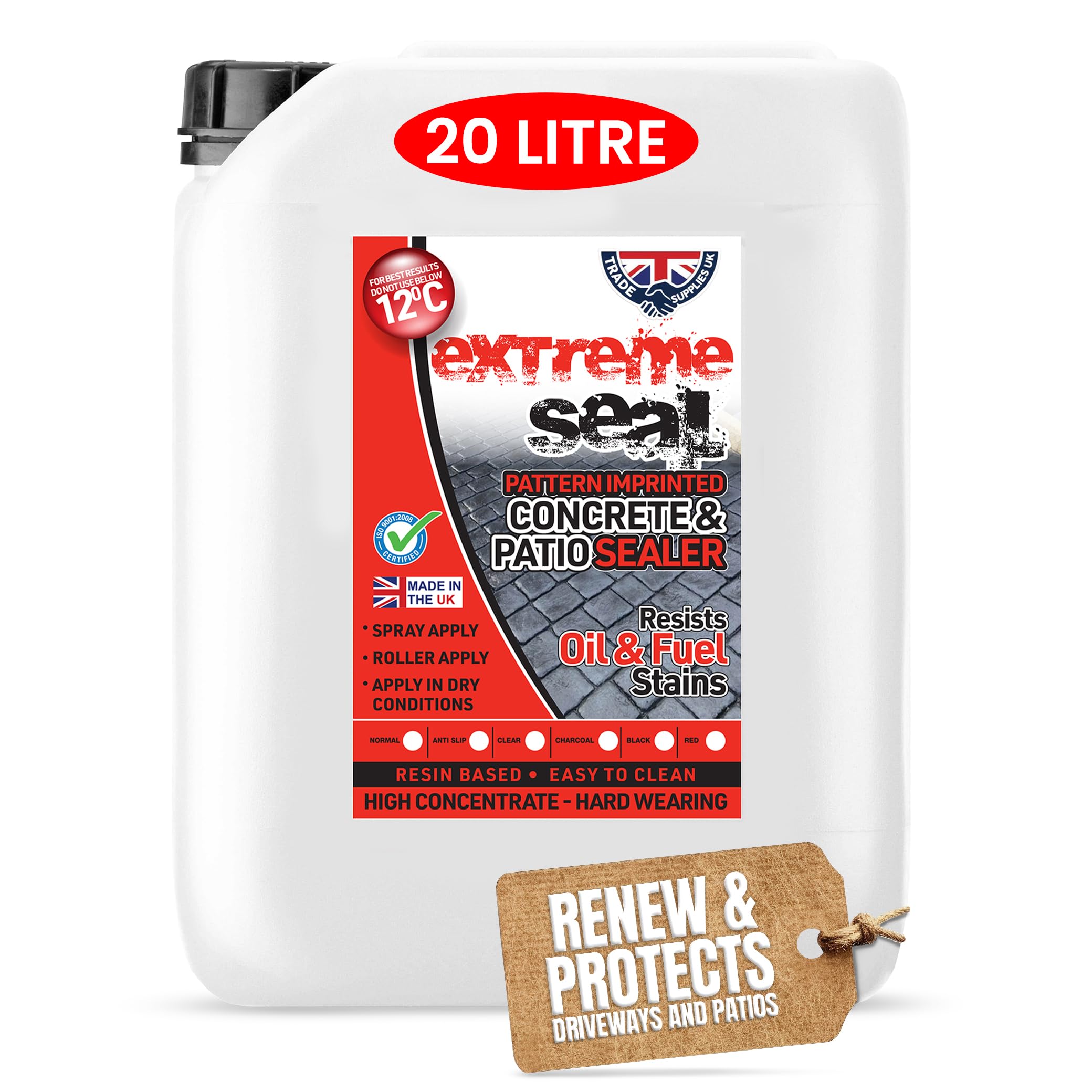 Trade Supplies UK - Extreme Seal Pattern Imprinted Concrete & Patio, Paint & Sealer - Acyrlic for Strength. Resists Fuel and Oil Stains (BLACK, 20 Litre)