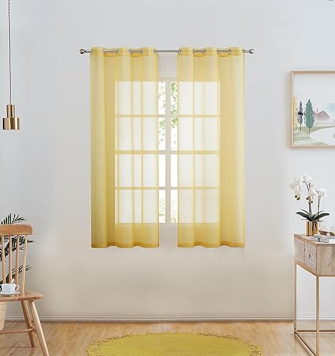 July Joy Cortinas traslúcidas con aspecto de lino liso amarillo para dormitorio, sala de estar, cortinas de gasa sólida filtrantes de luz, juego de