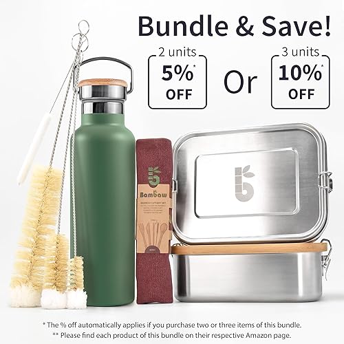 Miniatura 7 de Bambaw Botella de agua aislada de 24 onzas, botella de agua verde de acero inoxidable, botella de agua recargable, apta para lavavajillas, botella