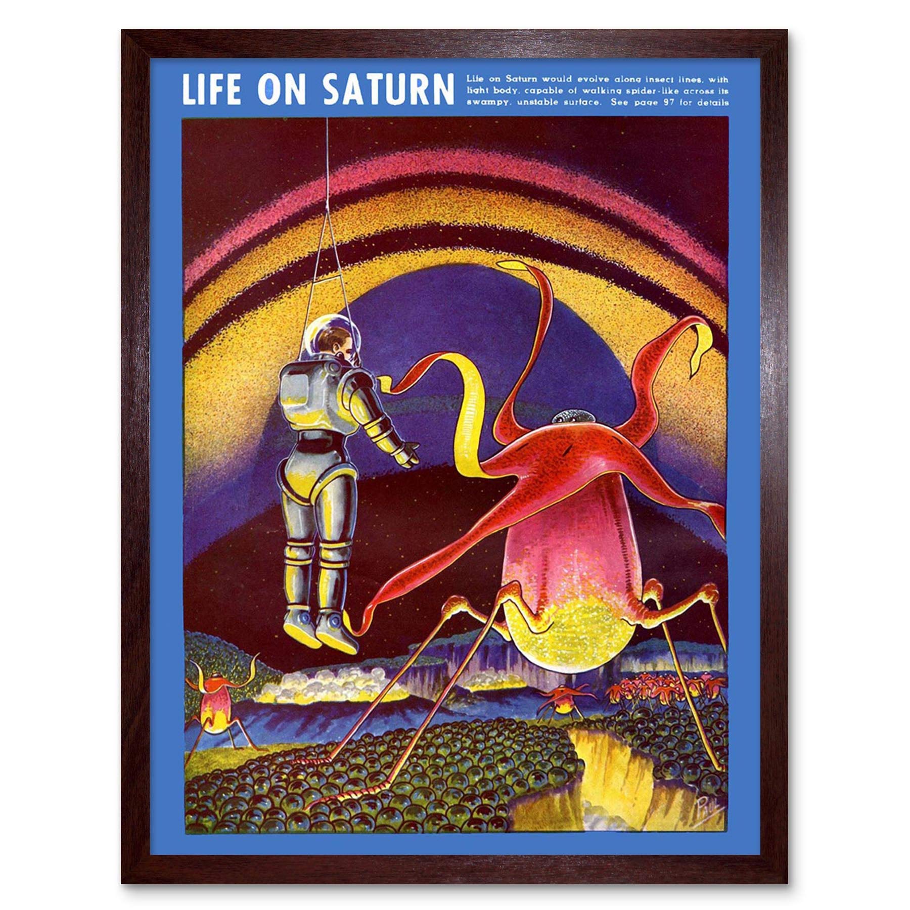 Wee Blue Coo Magazine Cover Vintage Life On Saturn Alien Sci Fi 1940 Art Print Framed Poster Wall Decor 12X16 Inch