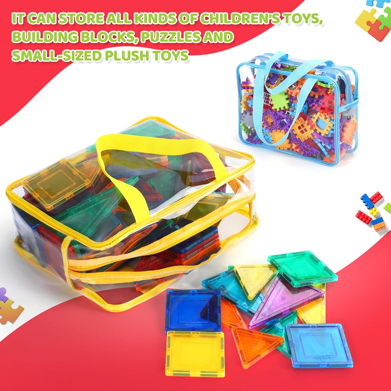 5 Pcs Toy Storage Bags Compatible with Lego Bricks,Building Blocks,Toy Car,Puzzles with Mesh Pocket and Tag Pocket,6 Packs Large Toy Storage Bags for Board Game,Building Blocks and Puzzles