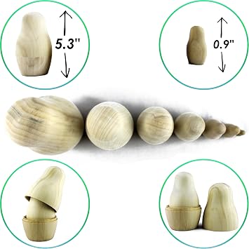Unpainted Nesting Dolls - DIY 7 Matryoshka Nesting Dolls Blank - DIY Unfinished Blank Doll for Paint Gifts - Make Your Own Doll