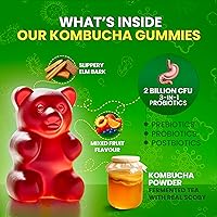 Vista 3 de BLIVA - Gomitas probióticas de kombucha, prebióticos, probióticos, postbióticos, corteza de olmo resbaladizo y fibra, suplemento de gomitas