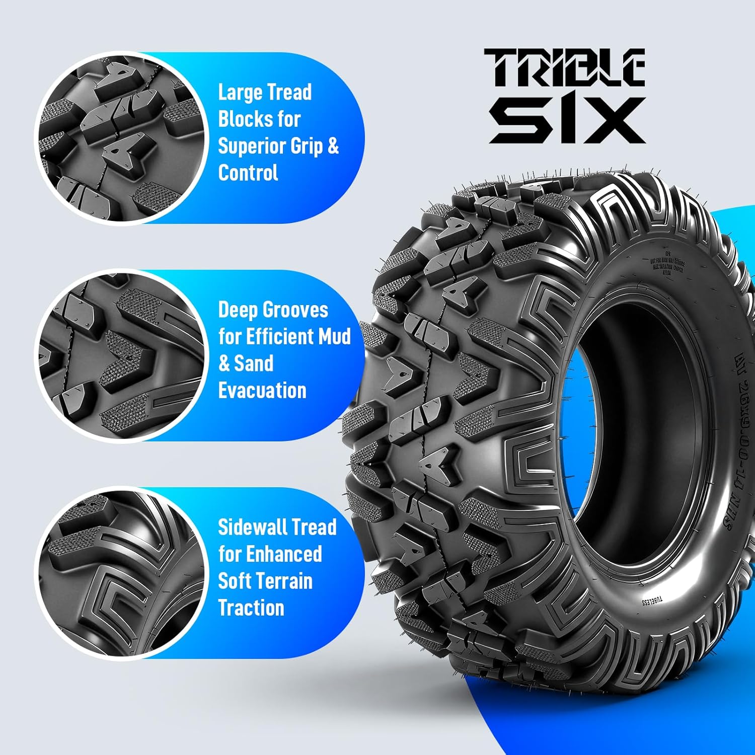 TRIBLE SIX 26x9-14 ATV UTV Tires,6 PR All-Terrain Tires 26x9x14 for Sand Mud Trail,Non-Directional Tread,Tubeless (Pack of 2)