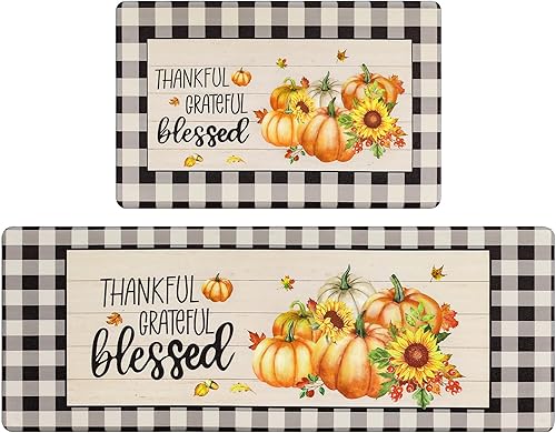 Miniatura 7 de Pauwer Juego de 2 alfombras de cocina con texto en inglés "Merry Christmas", tapetes de cocina con diseño de búfalo rojo, antideslizantes,