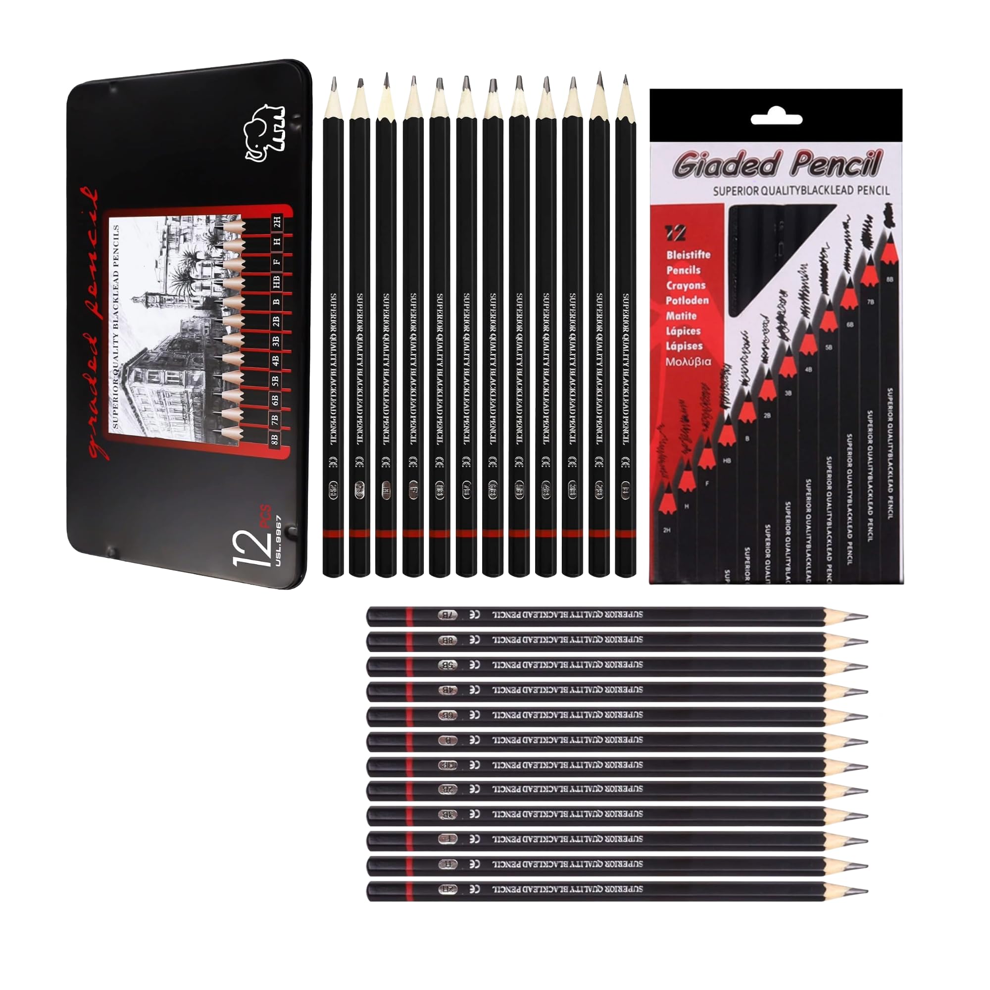 Coslet Professional Graphite Drawing Pencil Set – 12 Pack (2H–8B), Sketching & Shading Pencils for Artists & Beginners, Black Lead Art Supplies for School, Office, Illustration & Craft Projects