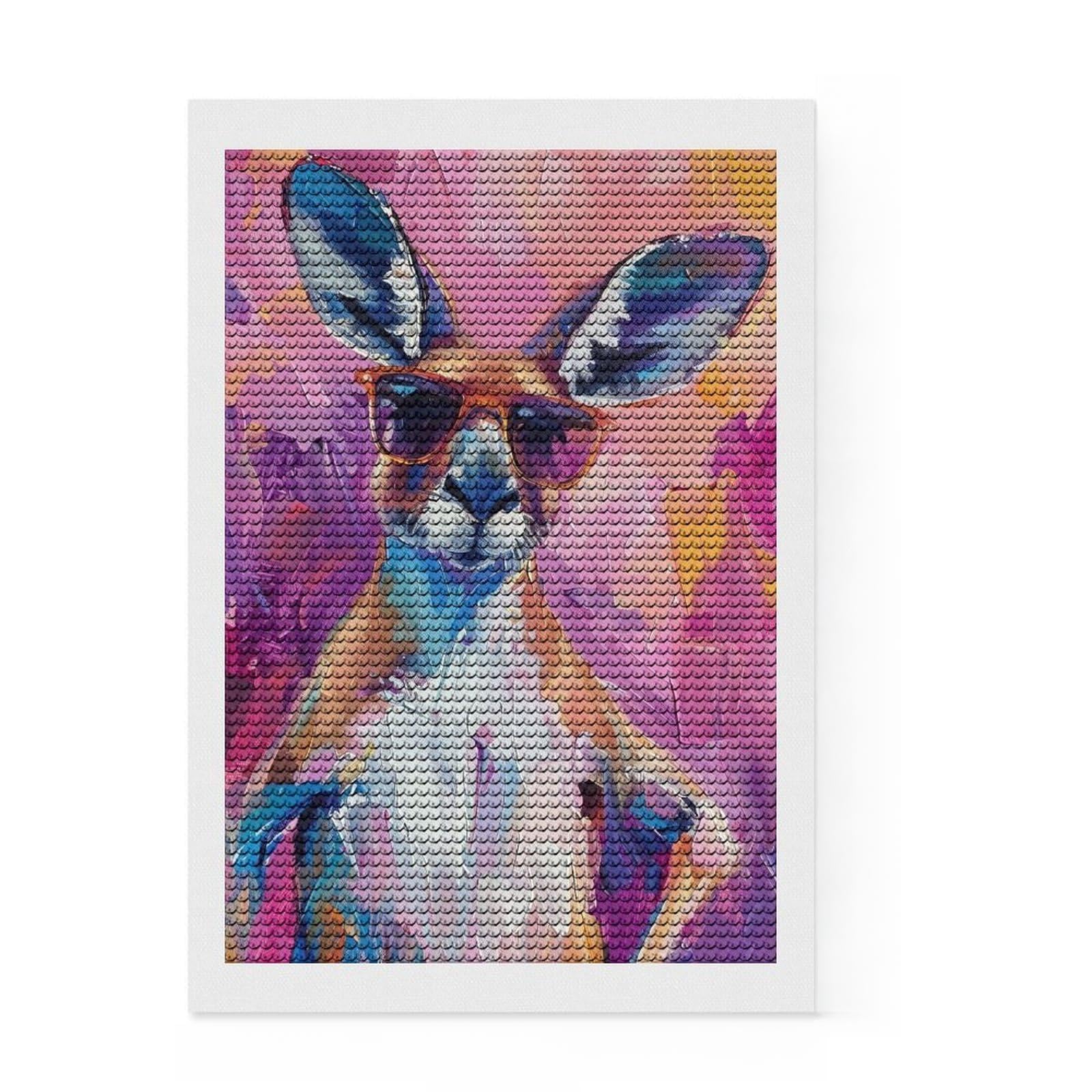Junmoney Cool Kangaroo Painting with Sunglasses Full Drill Diamond Painting Kit 8"x12", Relaxing DIY, Stress Relief Craft, Relaxing Handmade Project, Modern Decor