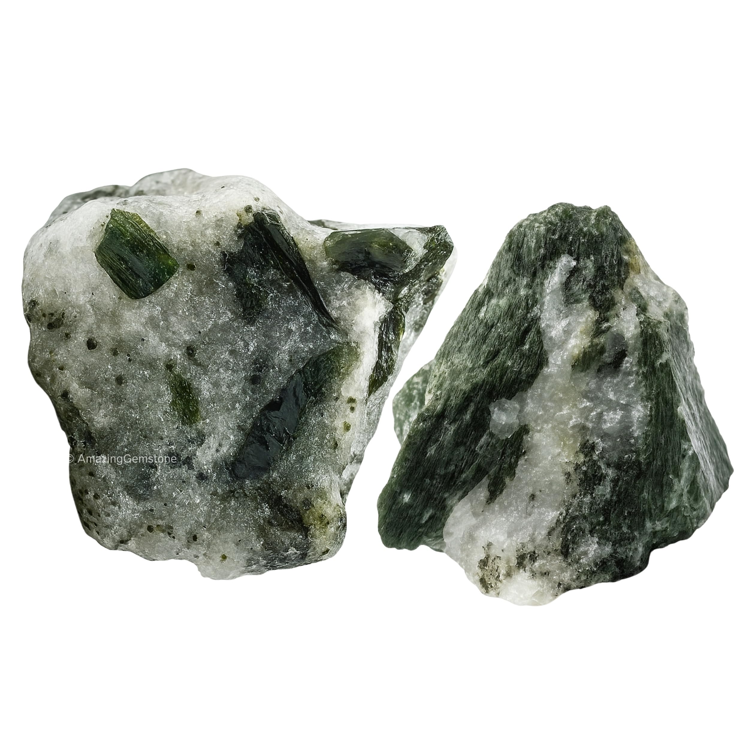 Amazing Gemstone 2 Pieces Green Tourmaline with Quartz Raw Crystals and Healing Stones, Natural Rocks for Tumbling and DIY Raw Stones and Crystals