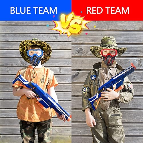 Miniatura 6 de Paquete de 2 máscaras tácticas con gafas compatibles con Nerf Rival, Apolo, Zeus, Khaos, Atlas y Artemis Blasters Rival, máscara roja y azul