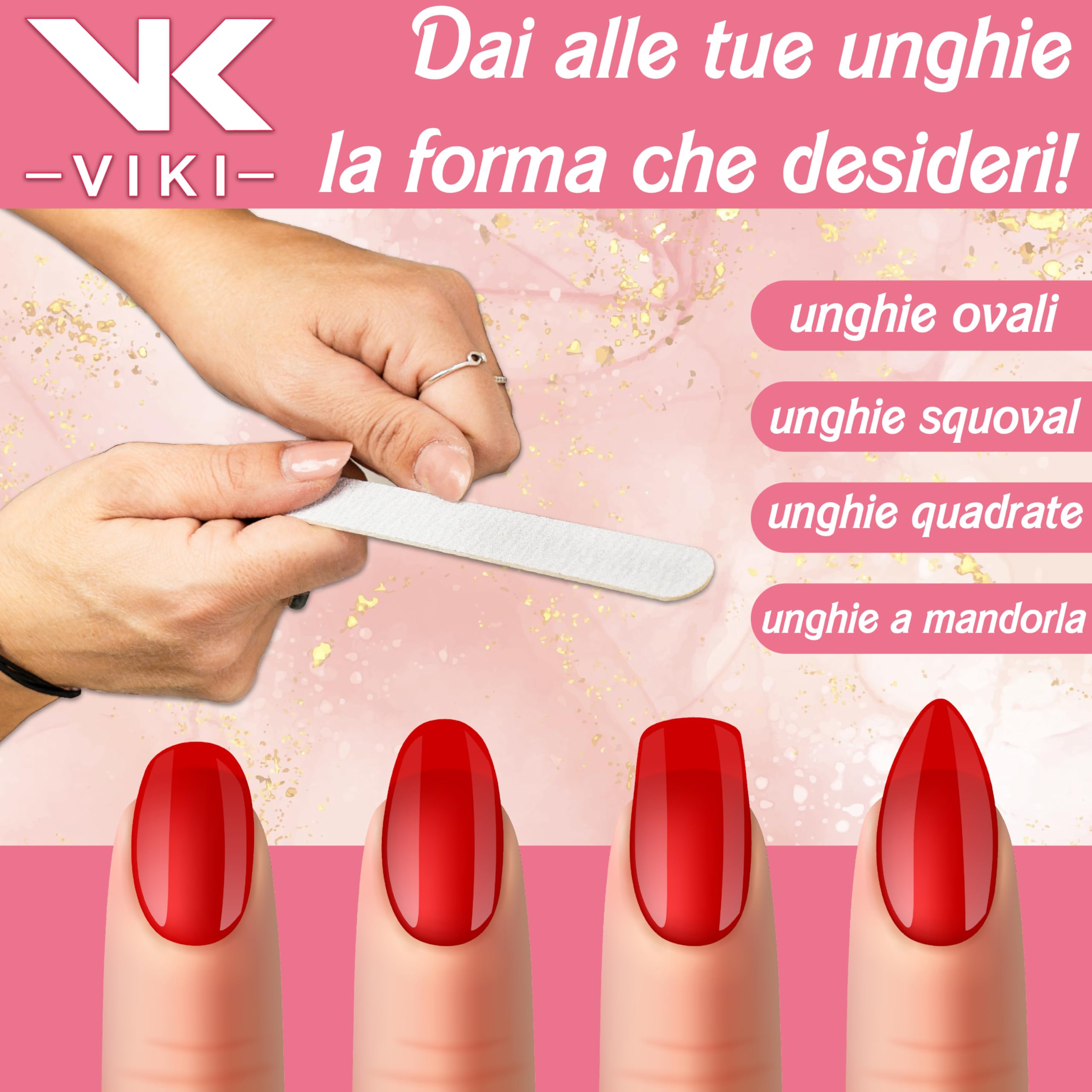 VIKI Set 100 Lima Unghie Professionale 100/180 Doppia Grana, Lime Unghie per Manicure e Pedicure, Unghie Naturali, Gel, Acrilico e Semipermanente, Lime Delicate e Resistenti ideale per centri estetici