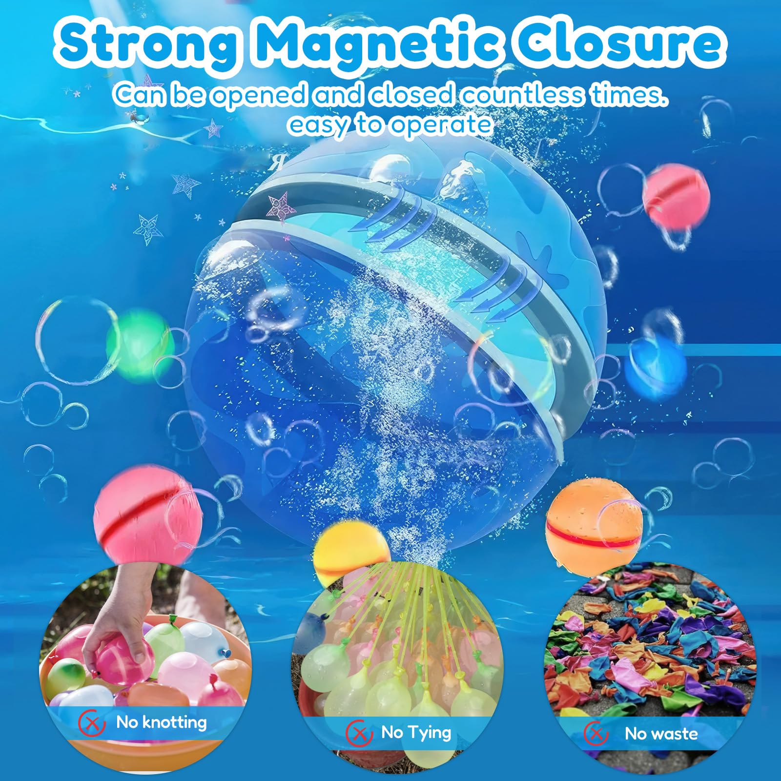 Balony Wodne Wielorazowe 15 Sztuk w 5 Kolorach, Magnetyczne Kulki Wodne z Silikonu z Woreczkiem Siatkowym, Zabawki Wodne dla Dzieci do Basenu, Plaży i Ogrodu