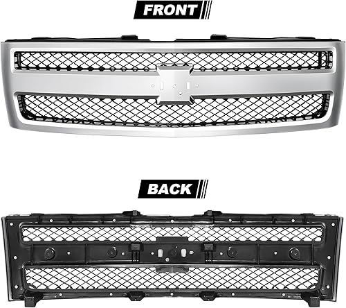 Miniatura 10 de Rejilla delantera compatible con Silverado 07 08 09 2009 2010 2011 2012 2013 Silverado 07 08 09 10 11 12 13 Chevrolet Silverado 1500 malla negra mate