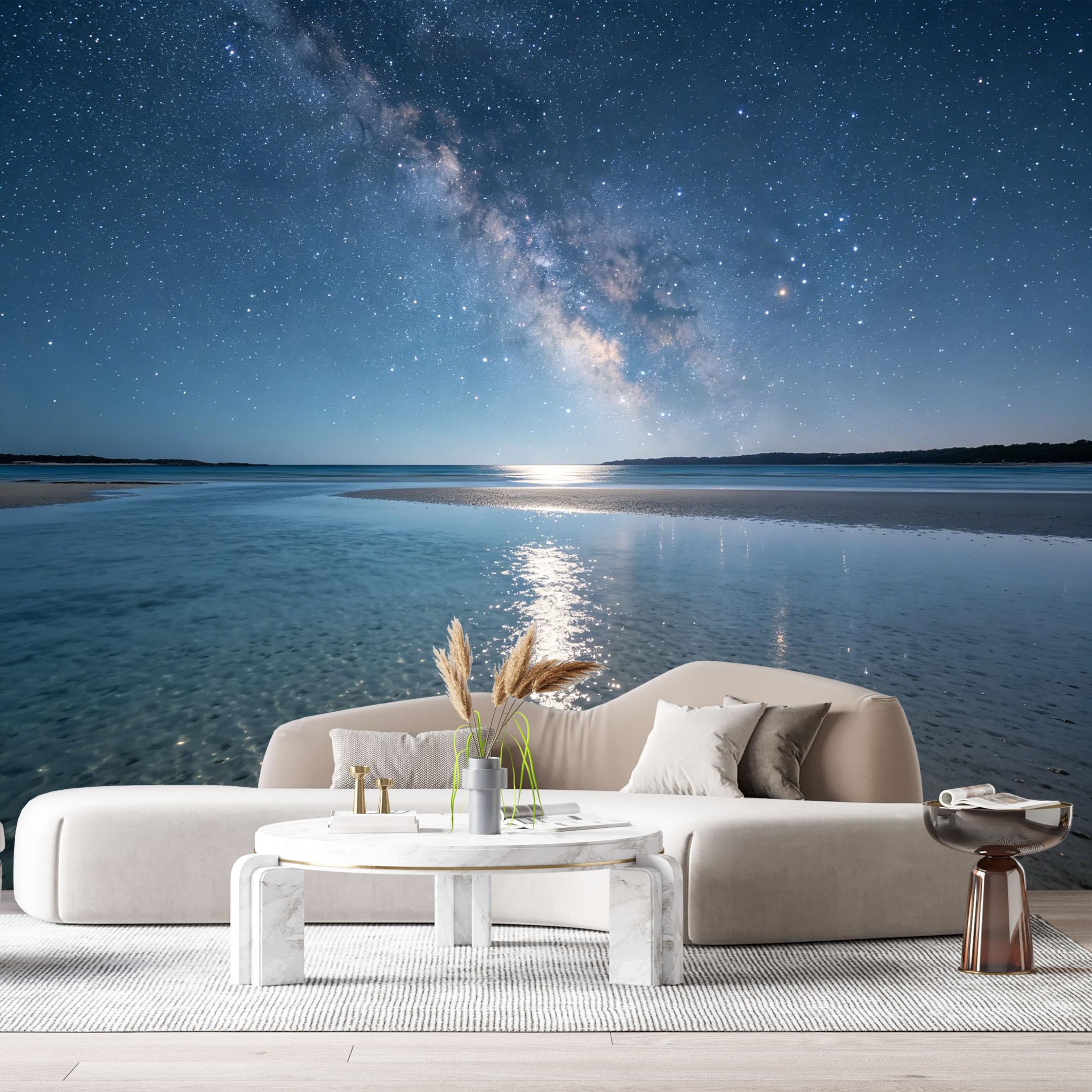 Custom Size Wall Murals Milky Way Galaxy Ocean Marine Landscape Night Sky Starry Beach Reflection SelfAdhesive Wall Fabric Removable Large Wallpaper for Living Room