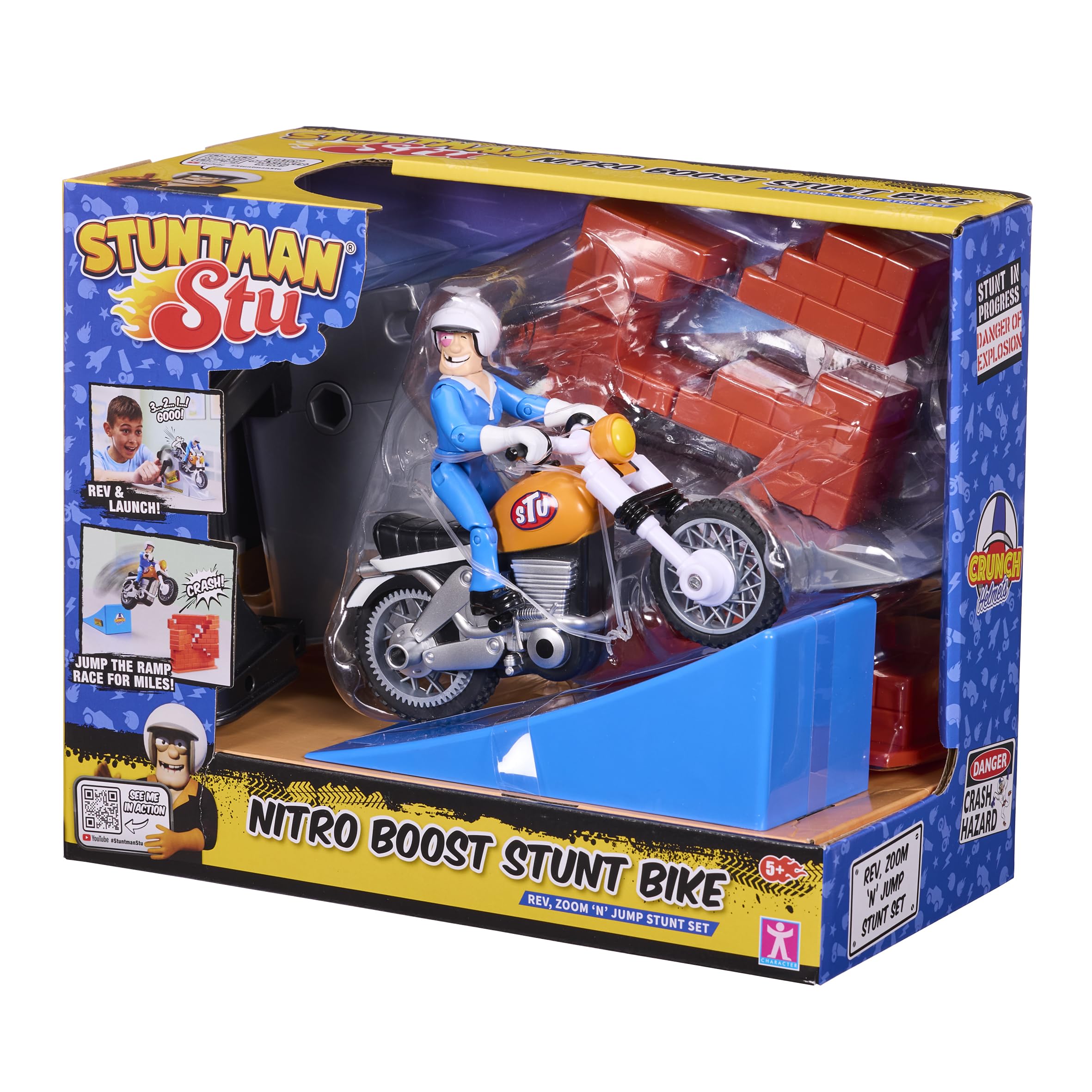 BANDAI - Stuntman Stu - Moto Nitro Boost - Jouet pour réaliser des Cascades - Figurine Cascadeur Inclus - Jeu de Crash avec véhicule et Accessoires - Jouet Enfant 4 Ans et + - COSS8201