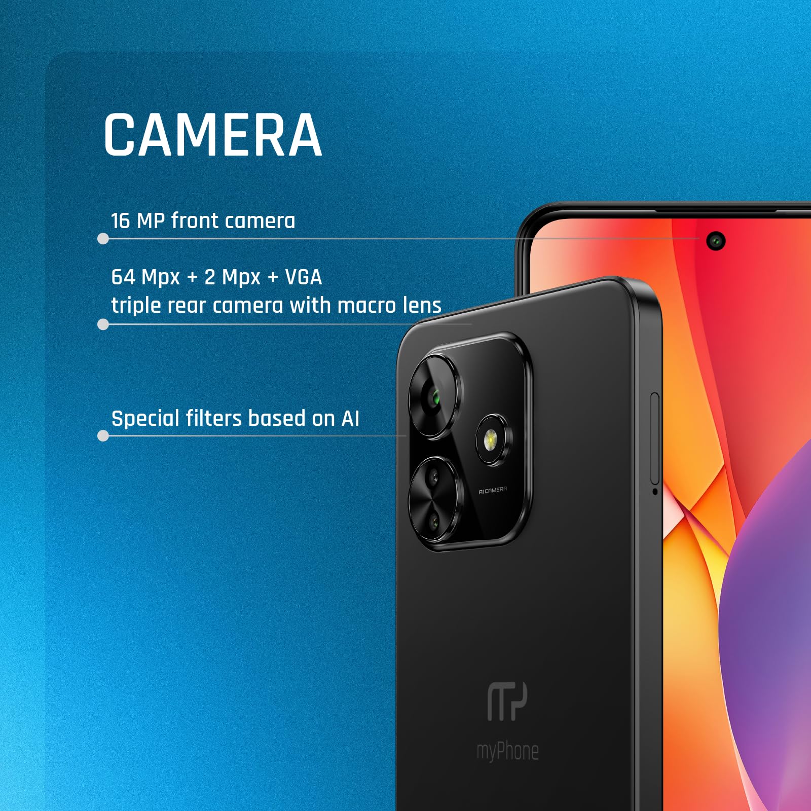 Smartfon myPhone N23 Plus, wyświetlacz AMOLED, szybkie odświeżanie 120Hz, 4G LTE, 6,7 cala, 8GB RAM, Android 14, potrójny aparat 64MP, 256GB pamięci, rozszerzalna do 1TB! 5000mAh + etui gratis