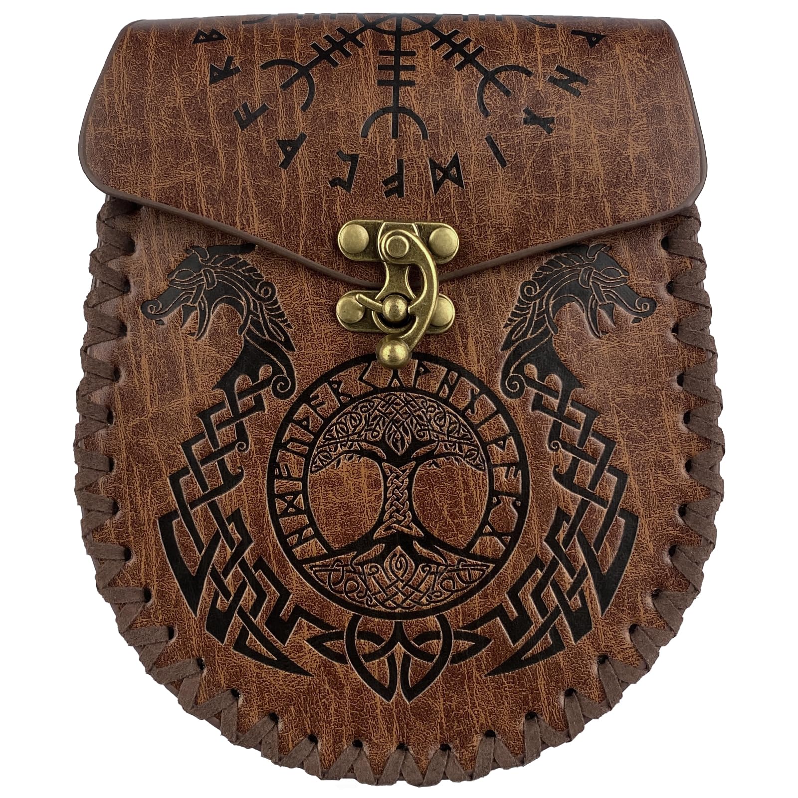 HiiFeuerNordic Embossed Belt Bag, Retro Medieval Faux Leather Side Pack, Vintage Portable Belt Pouch For LARP Ren Faire