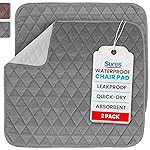 Sures Waterproof Chair Pads for Incontinence (22 x 21) - Washable, Waterproof Seat Protector - Chair Protector Seat Cover - Absorbent Pad for Bed, Seat, Car, Wheelchair & Recliner (Gray, 2 Pack)
