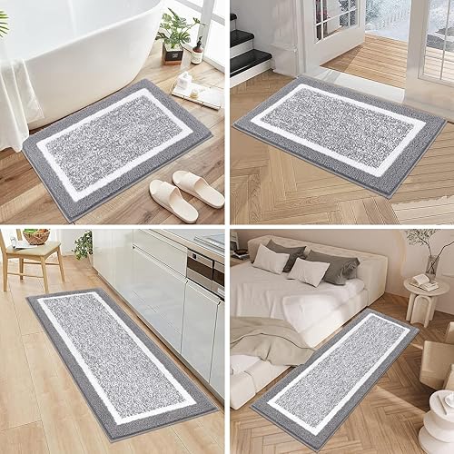 Miniatura 7 de Pauwer Juego de 3 tapetes de baño de microfibra, peludos, antideslizantes, ultra suaves, absorbentes con forma de U para baño, bañera, ducha, gris