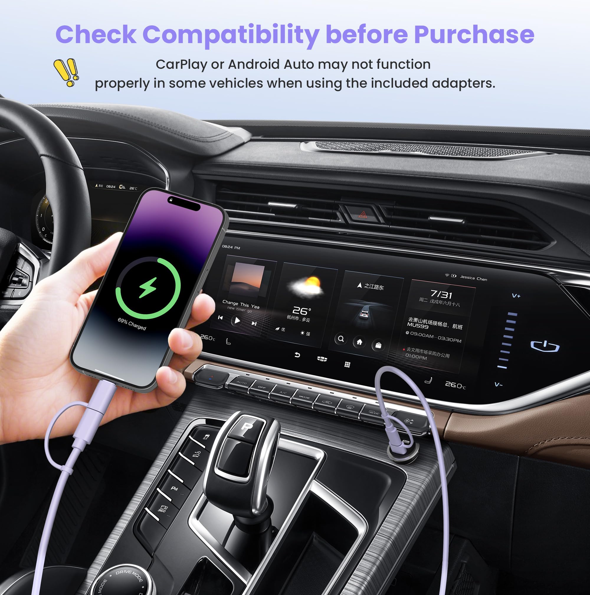 Elebase Câble de Charge USB C pour iPhone 17,Cable 4-en-1 Multiple 2M avec Adaptateurs USB A et Lightning,Cordon de Charge 60W USB-C pour Apple 17e 16 15 14 Pro Max Plus,iPad Air,Samsung S26 S25 Ultra